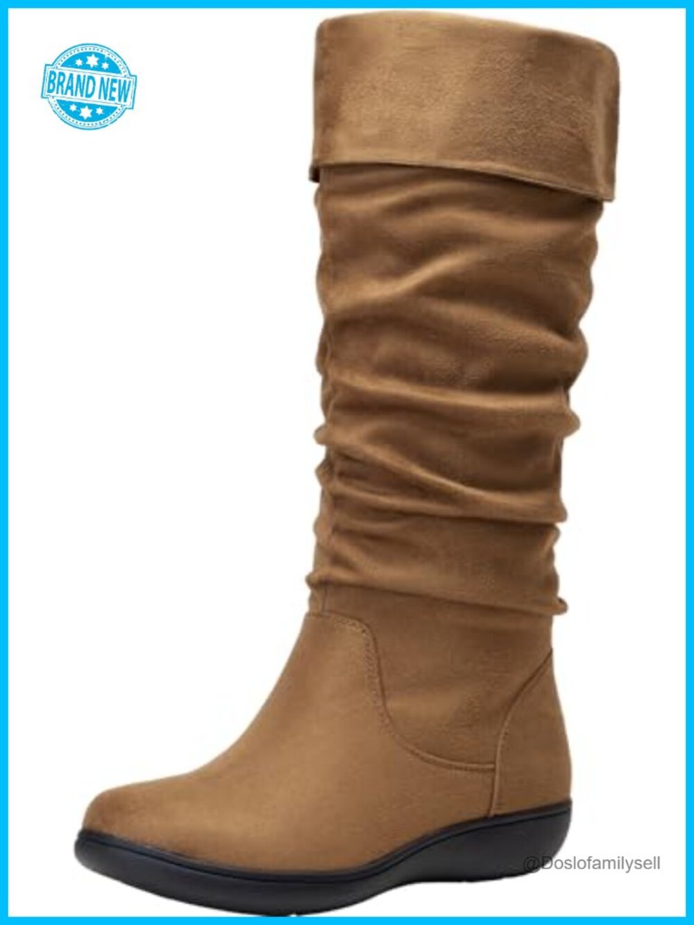 Vepose Women's Suede Knee High Slouch Boots Flat Slip On
